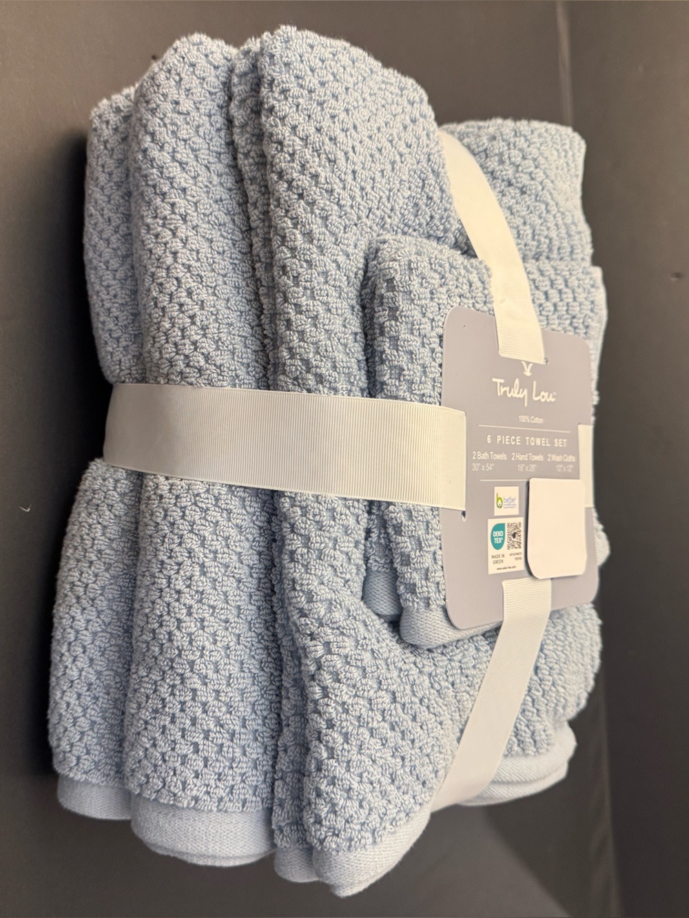 6pc TRULY LOU 100% Cotton Bath Towel Set - Bundle - Chambray(Light Blue)